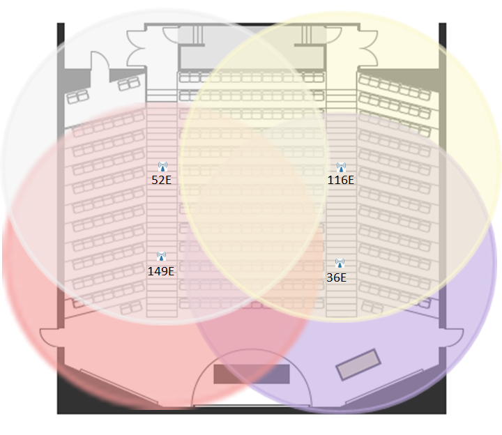 Diagram of the AP placement and 5 GHz channel plan for a lecture hall